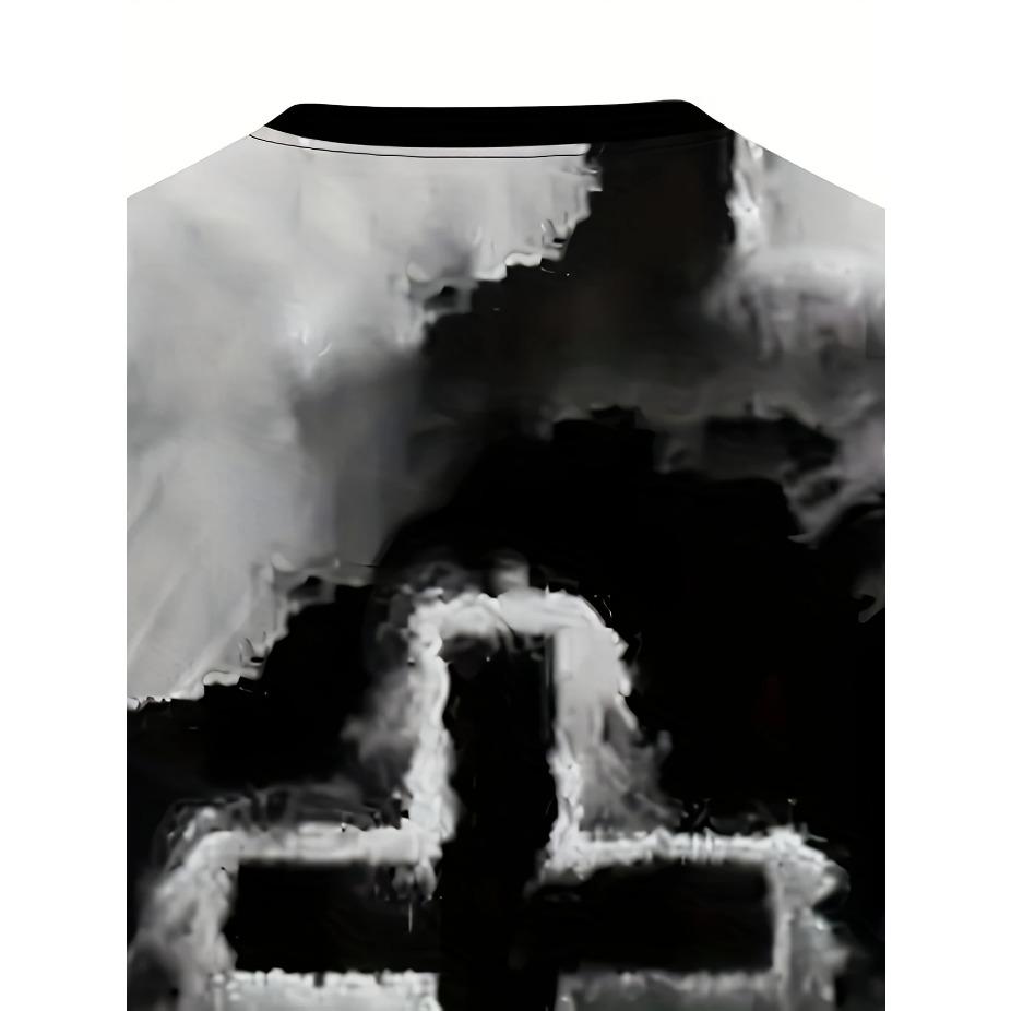 Men'S Fashion 3D Cross Print T-Shirt Casual Crew Neck Short Sleeve Polyester Blend Top with Stretch for Summer Outdoor Activities