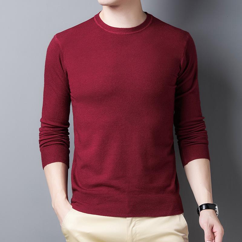 Осенний новый длинный рукав круглый вырез вязаный свитер облегающий тонкий однотонный повседневный молодой мужской вязаный свитер низ тренд M