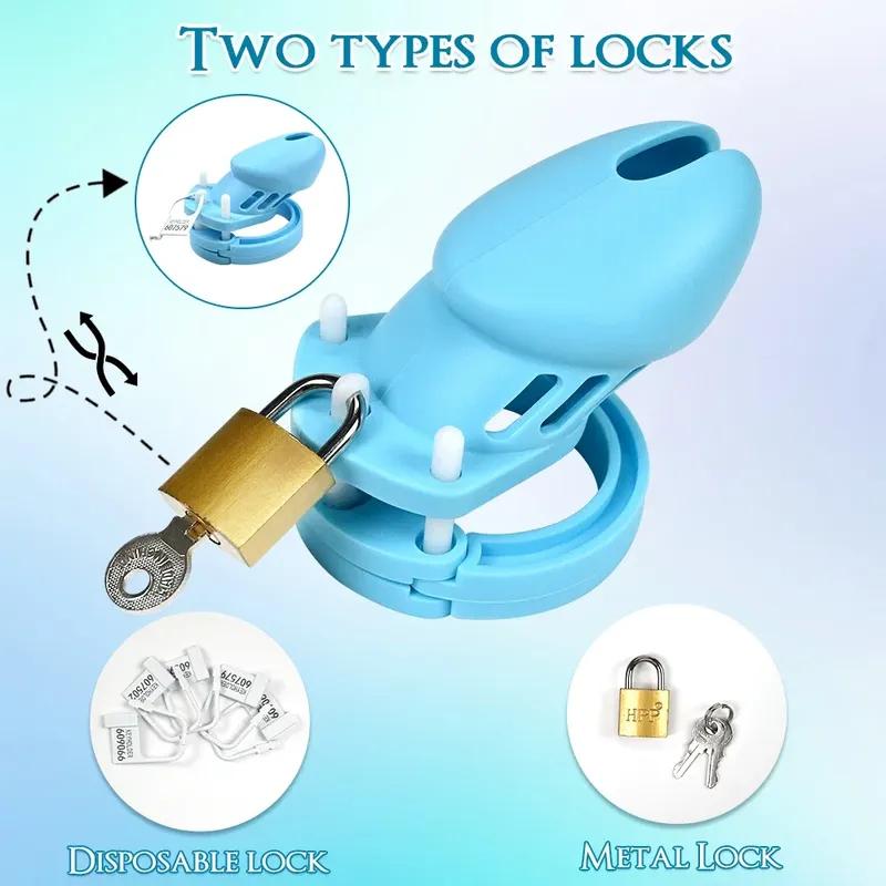 Soft Silicone Chastity Cage Device Anti-Cheating Penis Lock with 2 Size Cock Rings Penis Restraints for Men Discreet Sex Toys 18