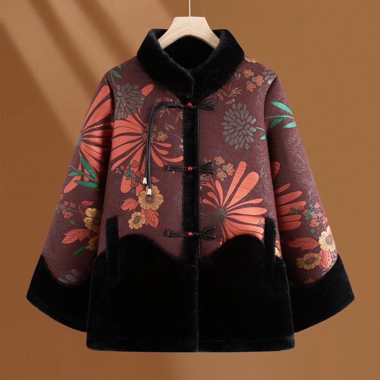Middle-aged and Elderly People Plus Velvet Thickened Winter Fur Coat Mothers Wear Winter Warm Cotton Coat Grandma Imitation Mink Fur Top