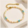 Boho Beaded Bracelet Natural Shell Turquoise Bead Chain Stackable Layering Bracelet for Women Summer Beach Jewelry