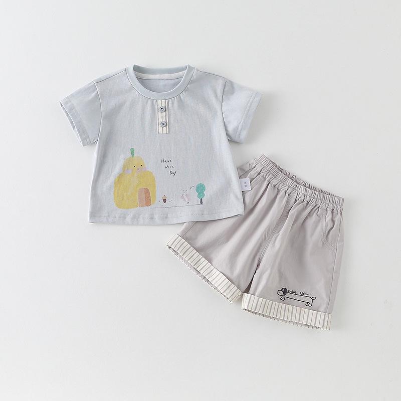 2026 Boys' Cartoon Print Short-Sleeve Set: Breathable and Skin-Friendly Two-Piece for Summer