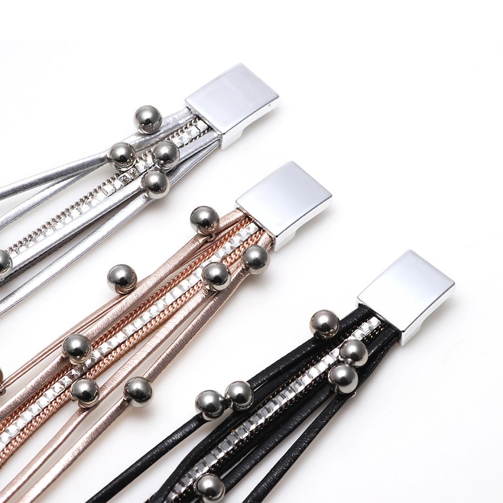 JMXD - Fashion Accessories Leather Bracelet Rhinestone Loop Wrapped Magnetic Buckle Bracelet