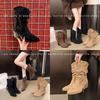 Boots Suede New Tassel Autumn Retro Short Boots Pointed Boots Single Pile Medium Boots Middle Heel 2025 Short Boots Women
