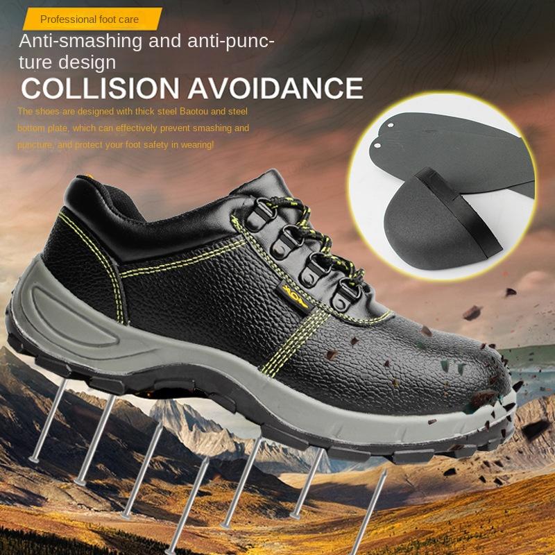Steel Toe Cap Anti-Smashing Puncture Wear-Resistant Rubber Sole with Tongue Labor Protection Shoes Men's Low Top