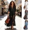 Stylish Women Sundress Women's Faux Denim Shirt Dress, Long Sleeve Mesh Patchwork Pleated Detail Dress Maxi Button Down Ruffle Sheer Printed
