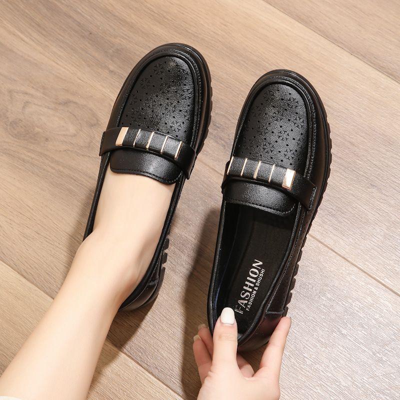 

Новые туфли-лодочки женские летние туфли для среднего и пожилого возраста удобная мягкая подошва дышащая мягкая кожа большой размер туфли с перфорацией женские 35 чёрный