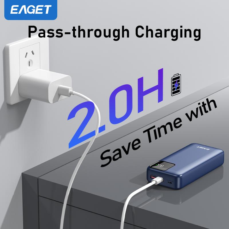 EAGET Bærbar lader PD22.5W 20000mAh USB-C QC 4.0 Hurtiglading Digitalt Display Lader for iPhone 16/15/14/13/12/11, for Samsung, Android