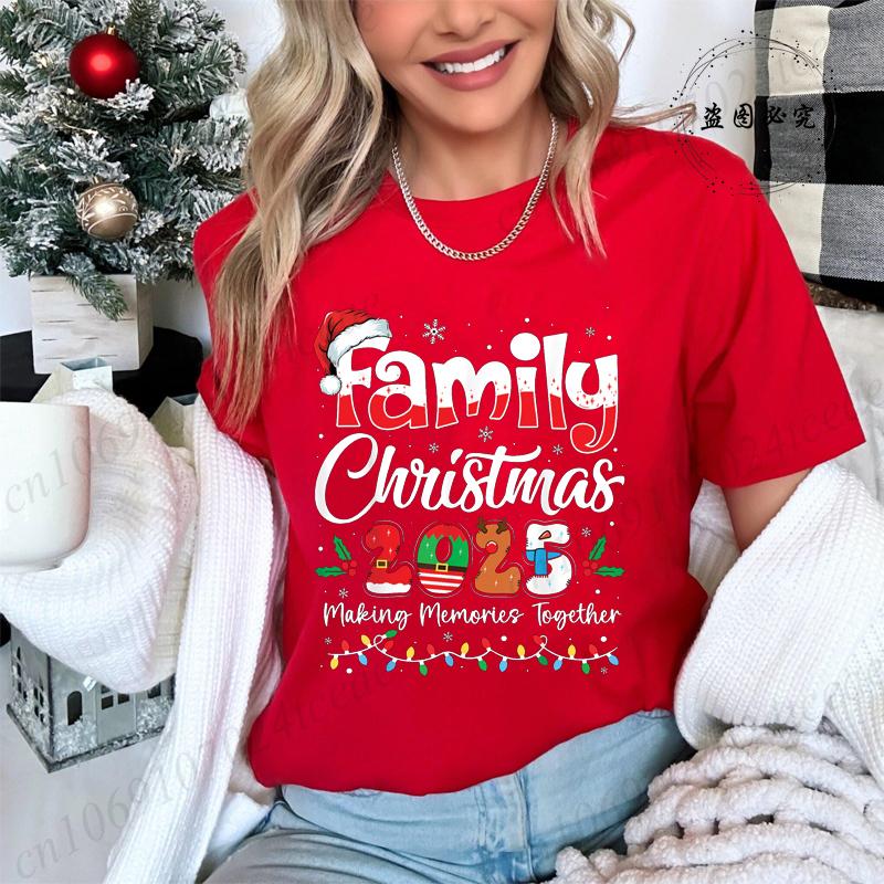 Women TShirt Family Christmas 2025 Print Tops Making Memories Together Tee Santa Hat ShirtsUnisex Fun Matching Holiday Tops