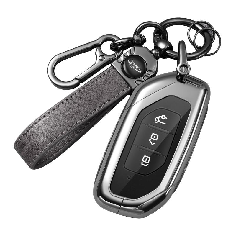 Zinc Alloy Genuine Leather Auto Key Fob Cover Fit For Dongfeng Forthing Fengxing T5 Evo Smart Key Ring Protector Case Housing Remote Auto