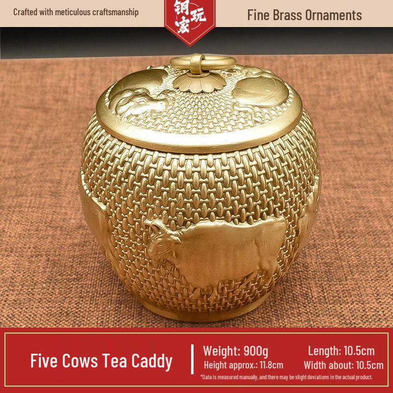 Brass Five Oxen Ceramic Tea Caddy 601-700ml