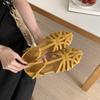 Mori women's woven hollow flat-bottomed bag head sandals women's summer new bohemian one-word strap Roman shoes genuine leather