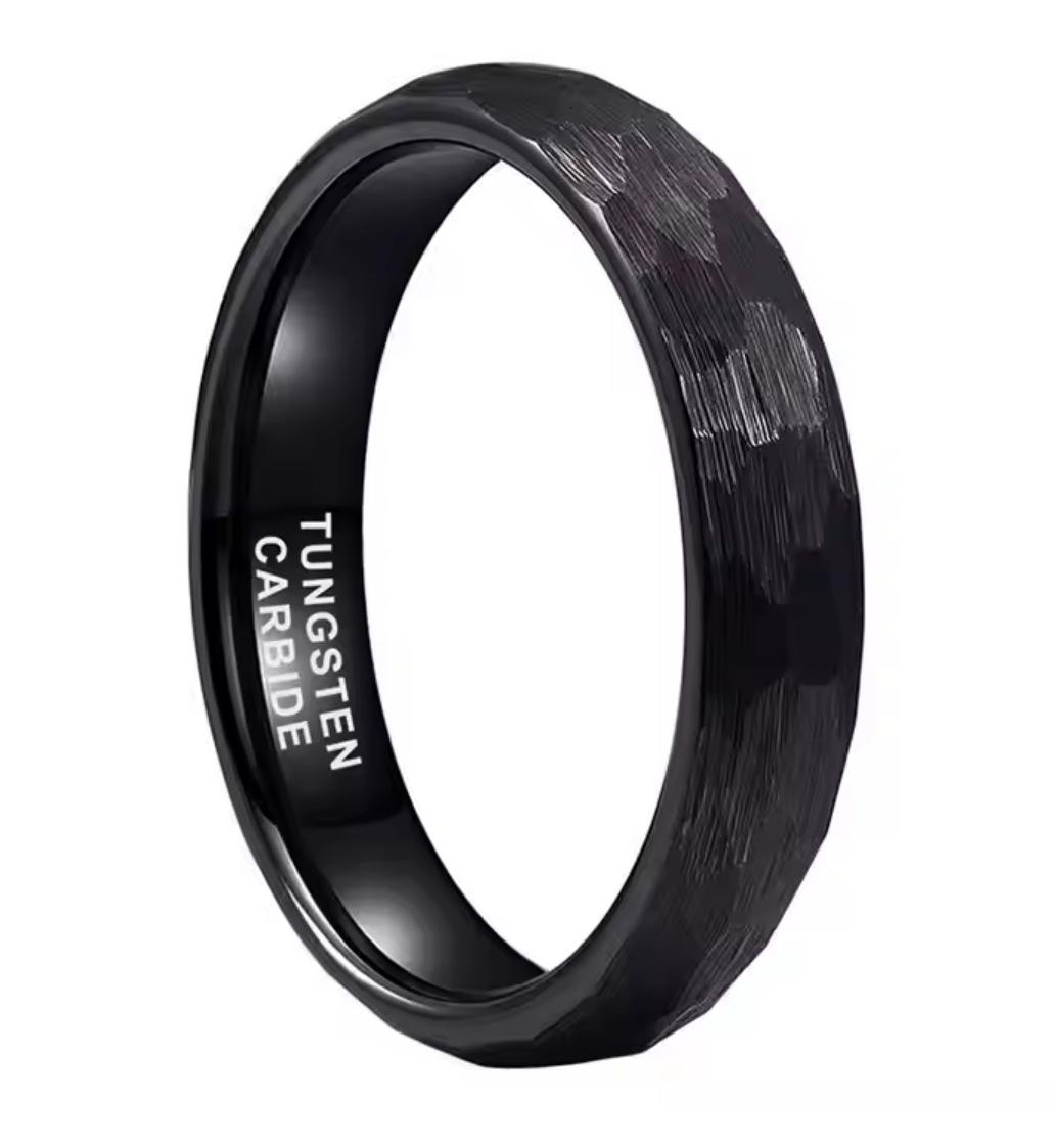 

Мужское кольцо из черного вольфрама ручной работы с пескоструйной кованой текстурой, шириной 4-6 мм US 11