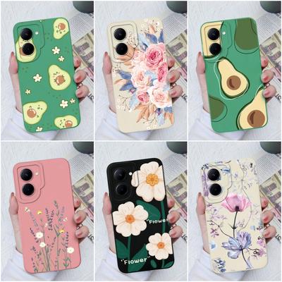 Para OPPO Realme GT Neo2 3 C33 C55 C35 C20 C30 C31 Funda moda flor aguacate protector cuadrado silicona líquida suave TPU para Realme Funda Coque parachoques