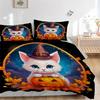 3pcs Halloween Cute White Cat Pumpkin Quilt Set - Soft and Comfortable Bedroom, Guest Room and Dorm Decor Bedding Set 1 Quilt Cover + 2 Pillowcas