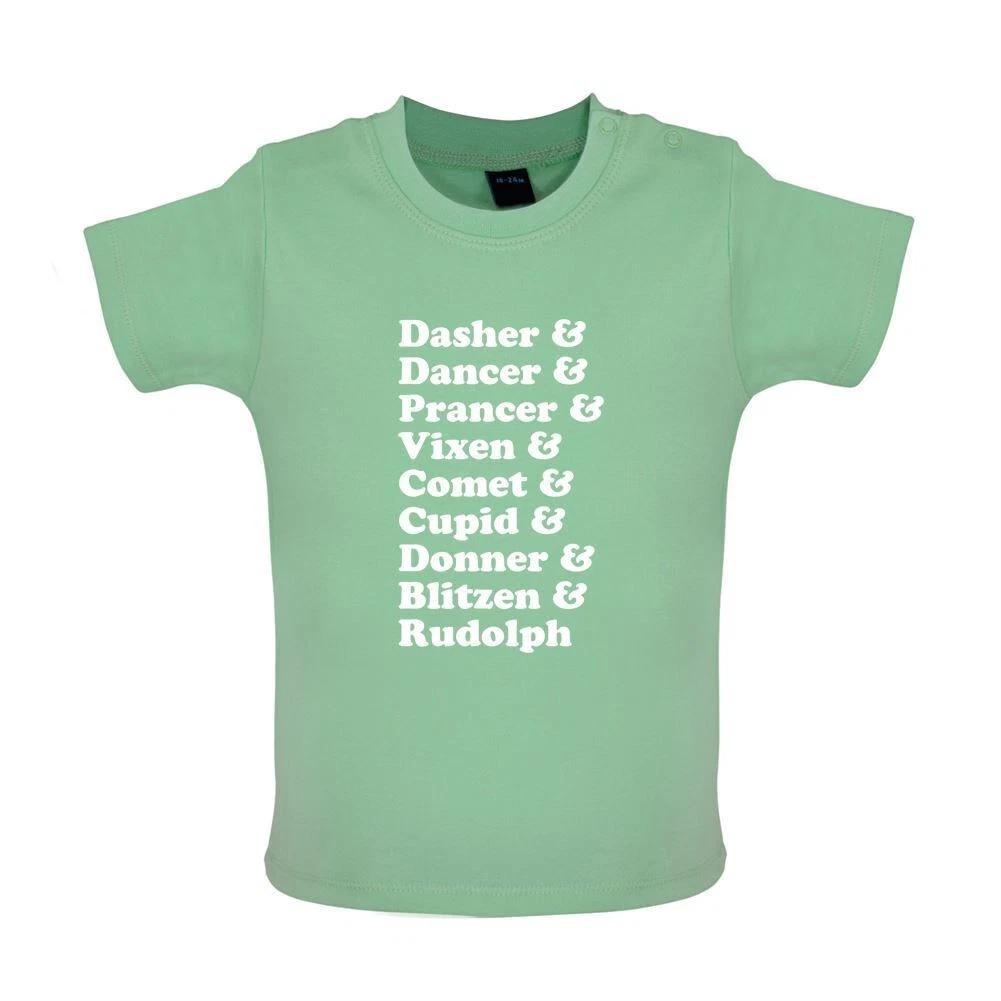 Dasher & Dancer Christmas Reindeer List - Baby Kids Boys Girls Unisex T-Shirt / Babygrow - Rudolph Xmas 110