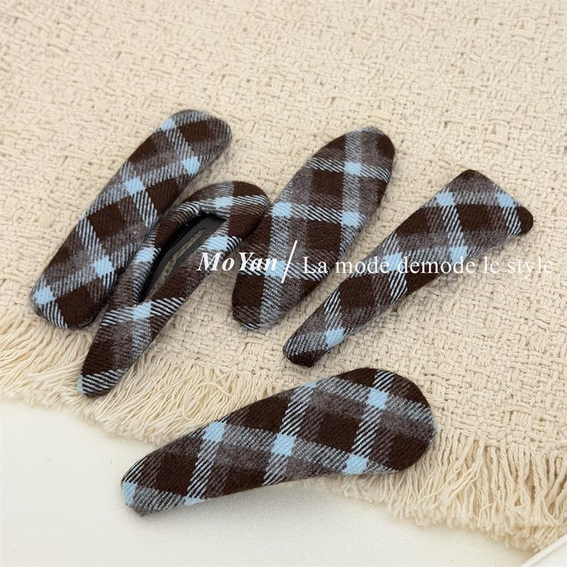 Korean Style Plaid Geometric Hair Clip - Retro BB Clip for Flyaway Hair