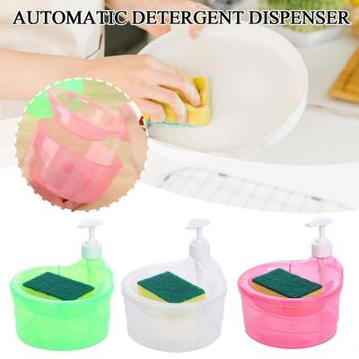 Plastic With Cleaning Sponge Automatic Detergent Dispenser Plastic Manual Dish Soap Dispenser Press-Type Soap Pump Dispenser