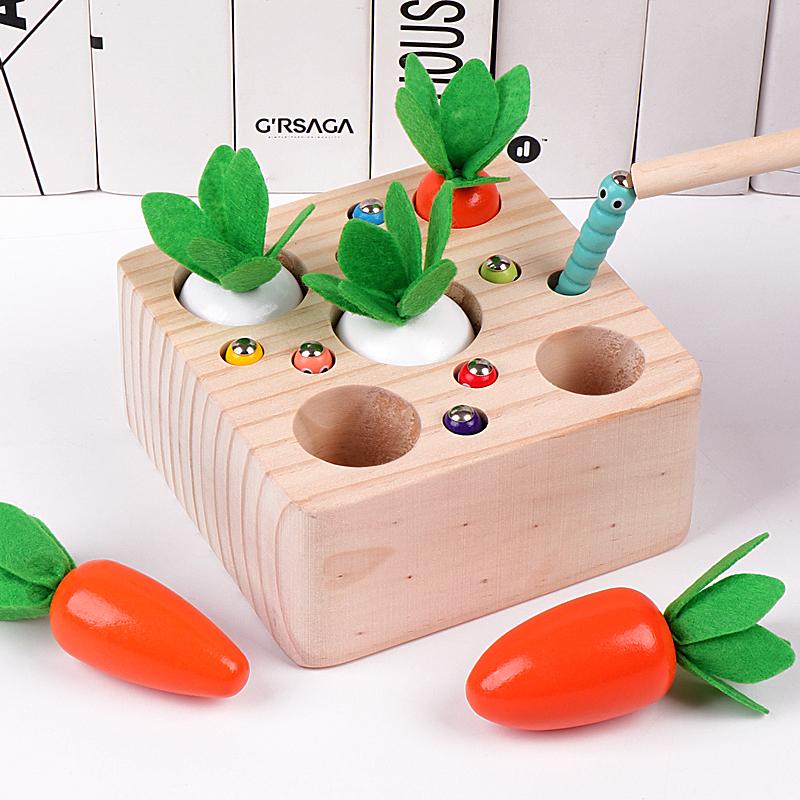 Kids Wooden Pulling Carrot Catching Worm Puzzle Game Educational Toy Set Children's Gifts Learning Toys