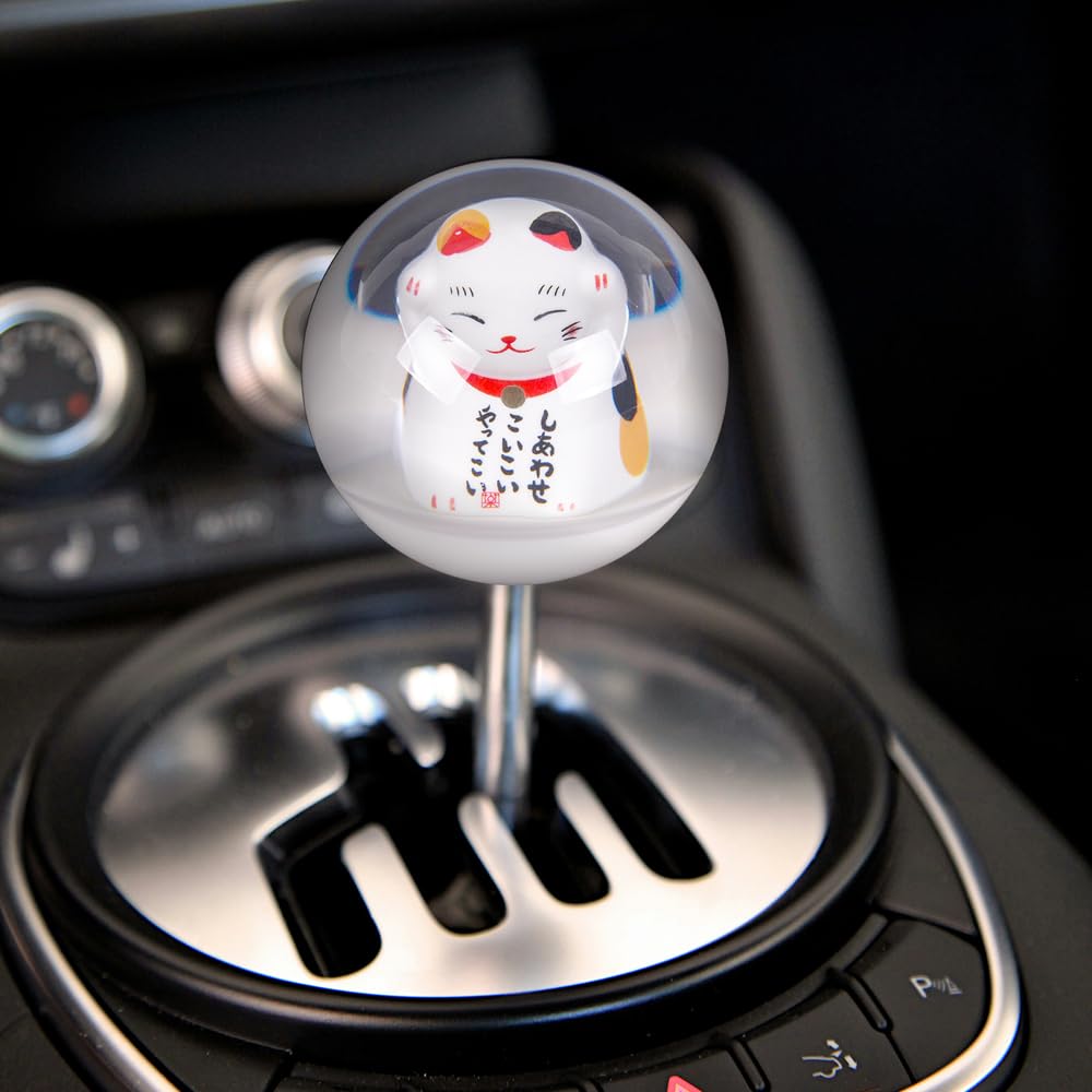 MUTEKI Maneki Maneki Neko Shift Knob, Cute, Round Gear Knob, MT Car, AT Car,
