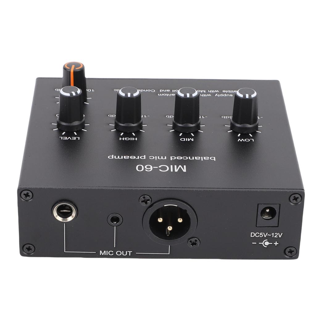 Microphone Preamp 3.5mm 6.5mm XLR Intput Output 60db Gain Condenser and Dynamic Mic Preamplifier with 48V Phantom Power