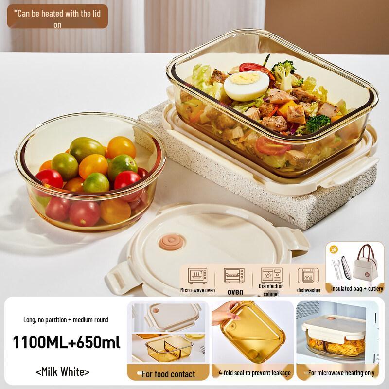 Qiwei Borosilicate Glass Divided Lunch Box