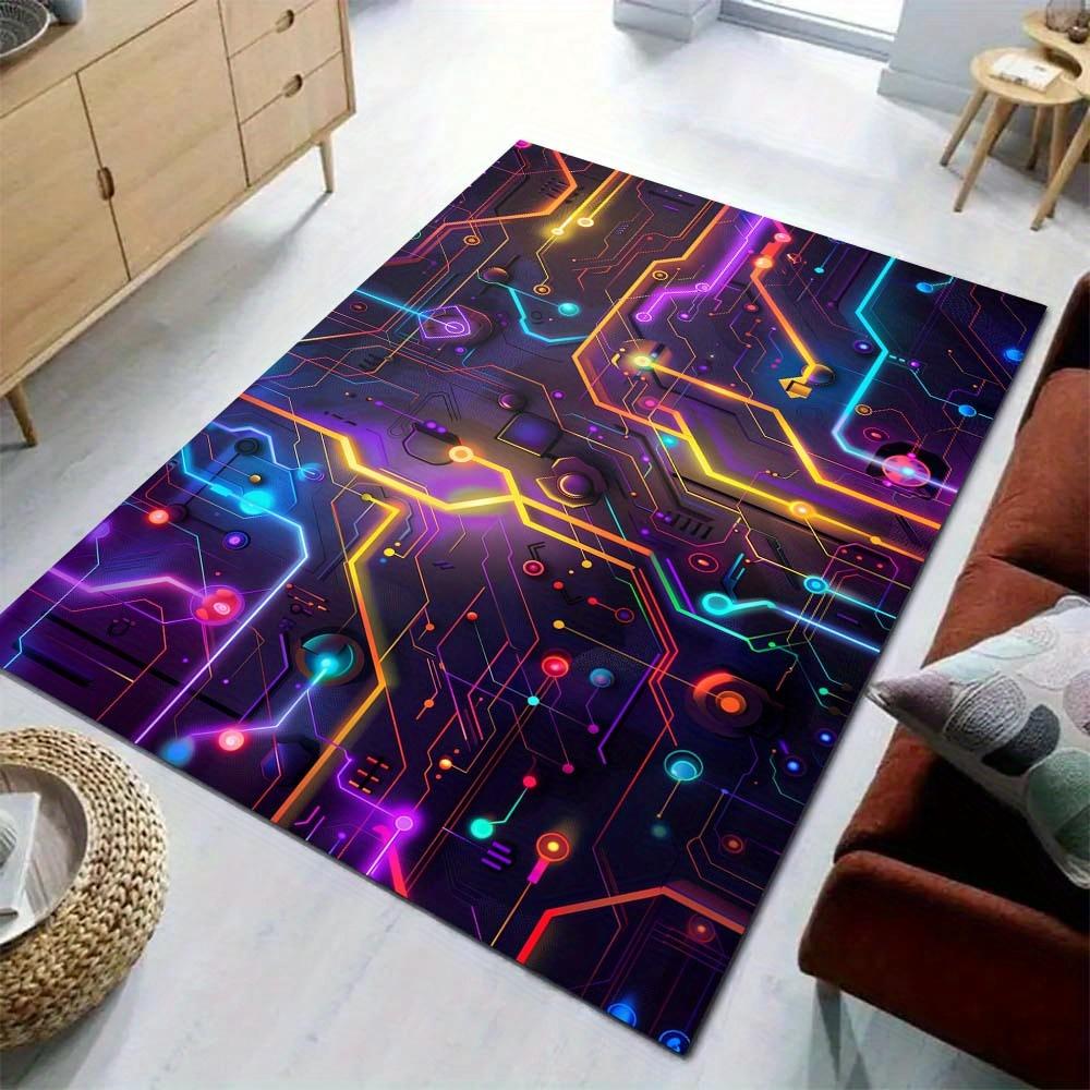 Vibrant Gradient Circuit Board Design Puzzle Pattern Office Chair Mat,Decorative Polyester Carpet for Home and Office,Holiday Gift Idea,High