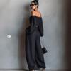 Women's Two Piece Set Off Shoulder Crop Top Wide Leg Pants Long Sleeve Party Outfit
