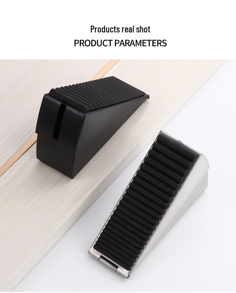 304 Stainless Steel Raised Anti-Slip Rubber Door Stopper with Nail-Free Floor Mount and Anti-Collision Spring