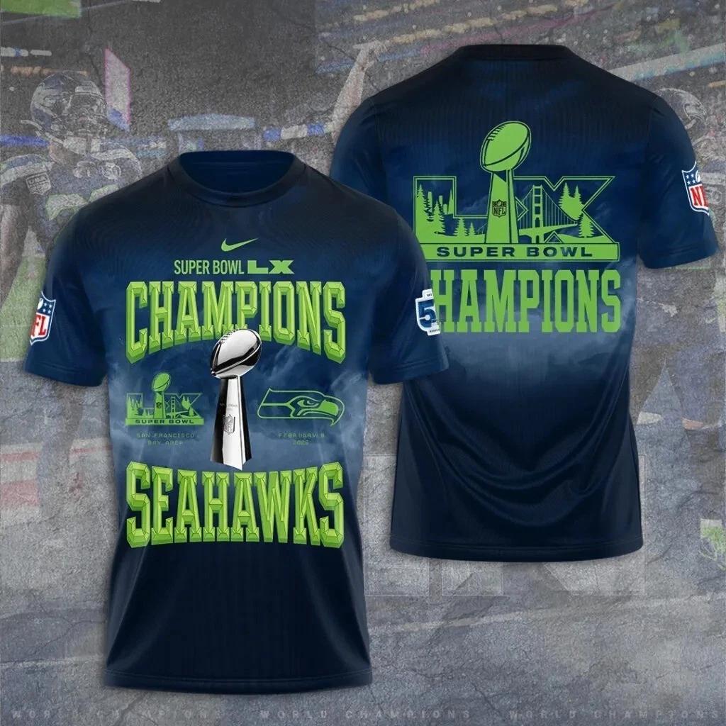 Seattle Seahawk 2025 Super 1Bowl LX Champions 3D Apparel Shirt S-5XL Style20 M