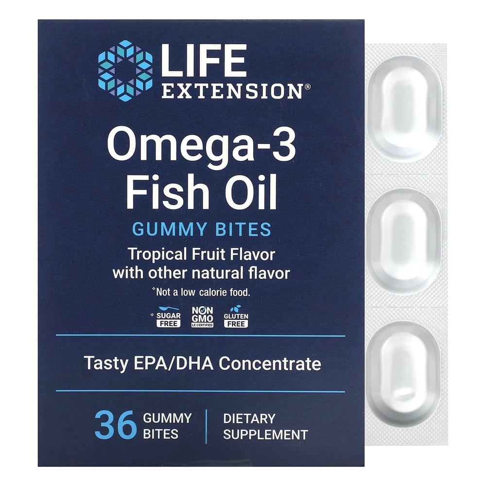 Life Extension Omega-3 Fish Oil Gummy Bites, Tropical Fruit, 750mg, 36 Gummies