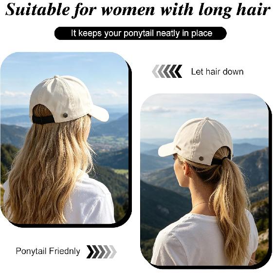Women Sun Hat Wide Brim Hat Ponytail Baseball Cap Foldable Packable for Summer Beach Golf Hiking Fishing