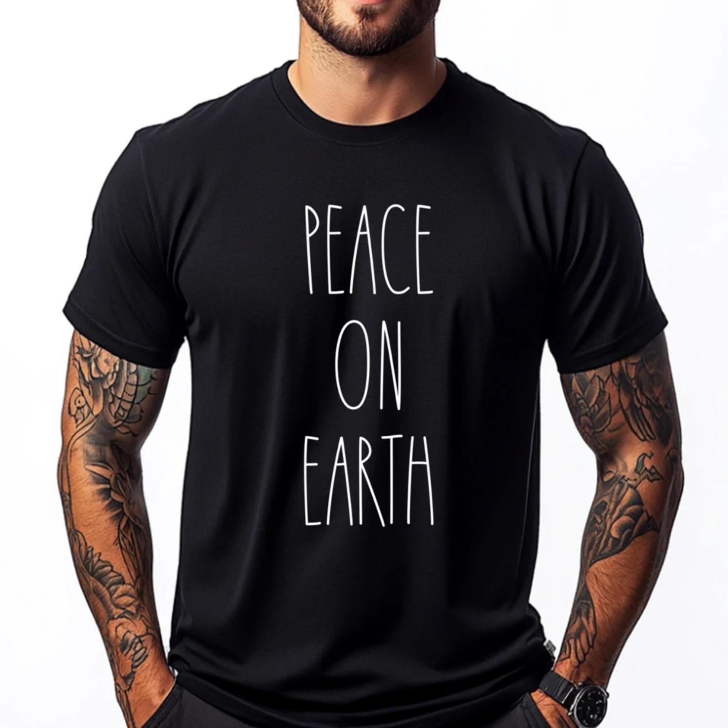 

Peace On Earth Matching Family Christmas Pajamas White Graphic Tee Anime T Shirts Letter Mens Clothing S чёрный
