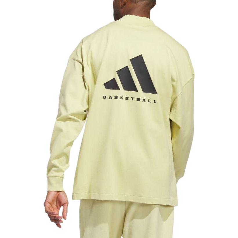 Adidas Solid Color Loose Fit Crew Neck Long Sleeve T-Shirt Unisex Tops Yellow IN9562