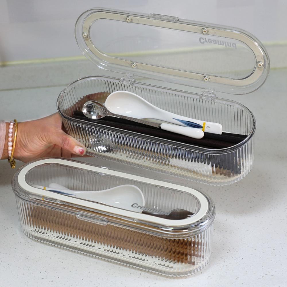 With Draining Tray Cutlery Storage Box Flip Cover Flatware Holder Chopstick Organizer  Outdoor