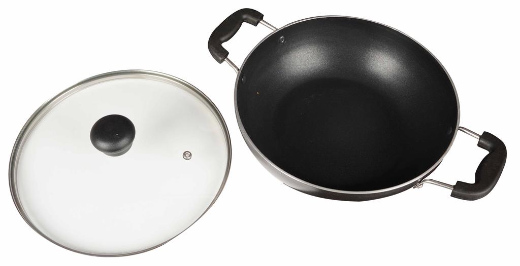 Trifri Kadai Set with Cover Aluminium Cookware Lightweight Non,stick Indian Wok Cooking
