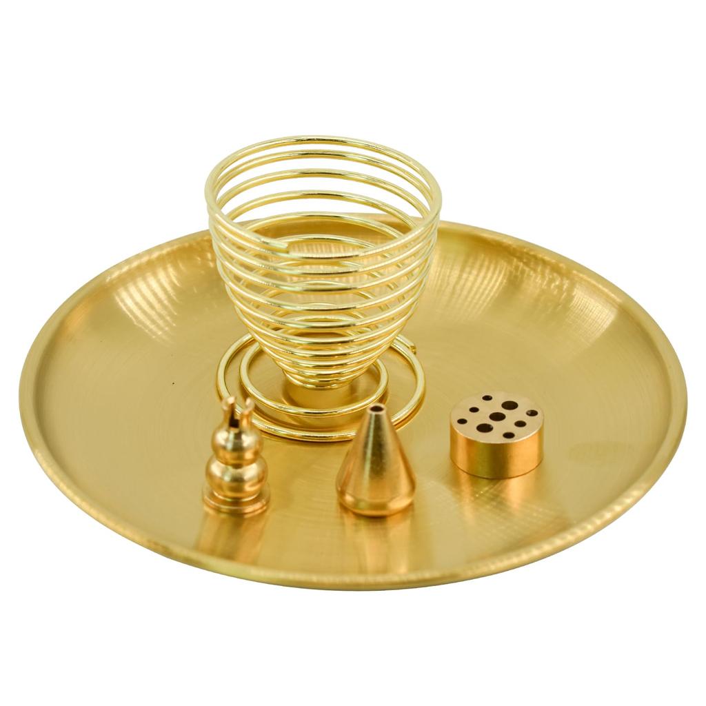 MrMrKura 5-Piece Brass Incense Holder and Saucer Set, Multi-Purpose Incense Holder, Incense Burner, Sage and Palo Santo Incense Burner Stand, Stylish