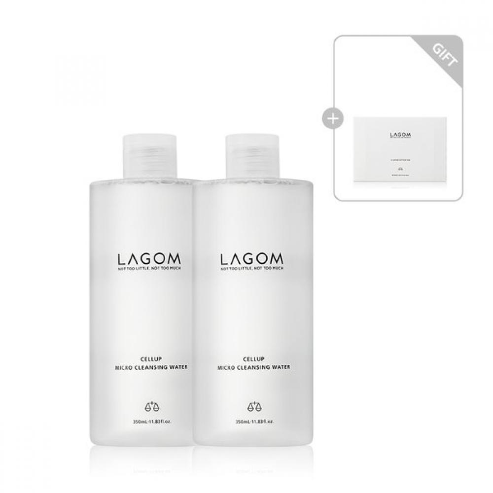 Lagom Duo Set Micro Cleansing Water 350ml +5 Layer Cotton Pads 80pcs Free 2 350mL cleansing water+80 cotton pads