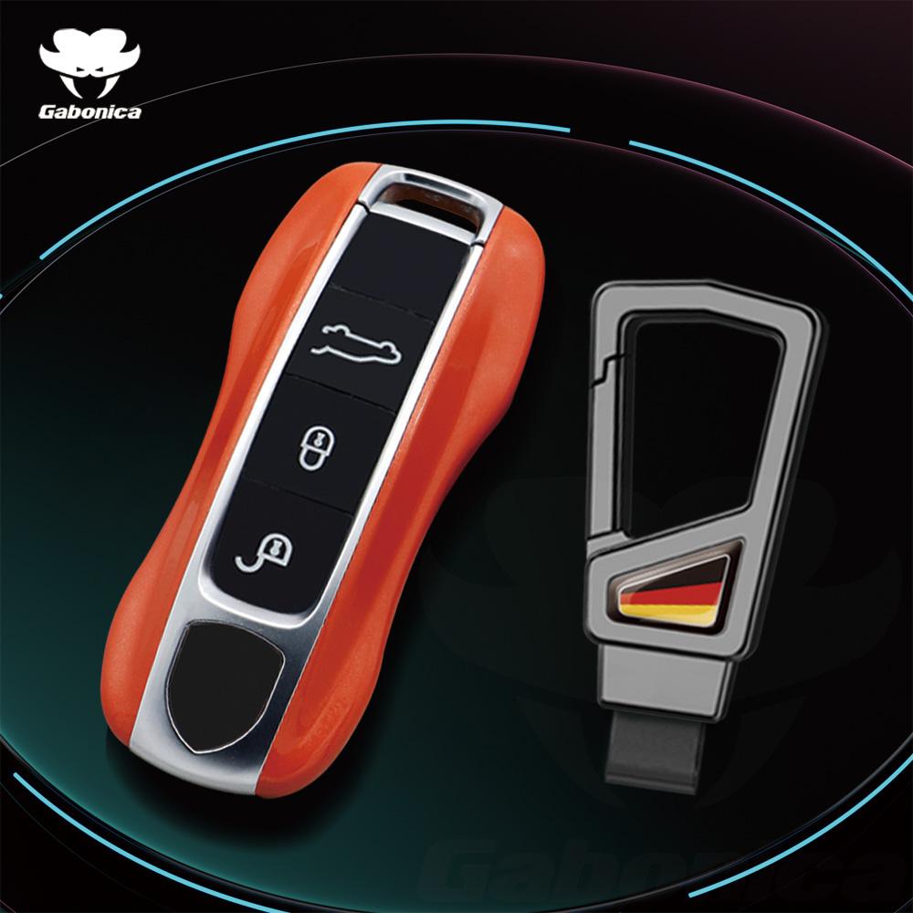 For Porsche Cayenne Coupe Panamera Taycan 911 971 9Ya Macan Boxste Carbon Fiber Car Key Fob Case Cover Keyless Chain Ring Holder
