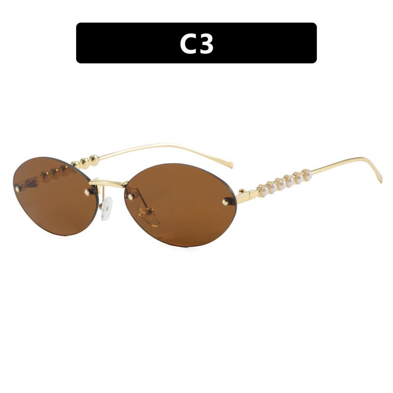 Small Frame Oval Rimless Pearl Sunglasses for Women Men Luxury Brand Vintage Sun Glasses Fashion Boundless Shades Eyewear