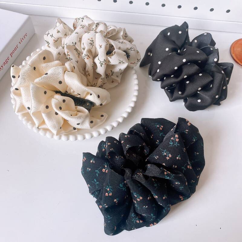 2025 New Korean Dot Floral Hair Clip Sweet Flower Banana Clip Large Hairpins Barrettes For Women Girls Hair Accessories Headwear