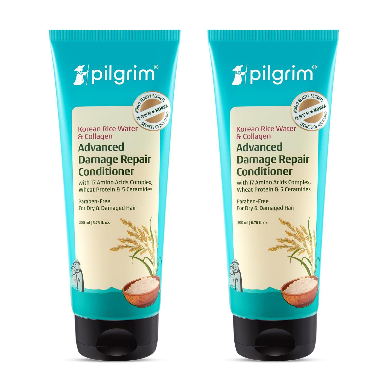 

Pilgrim Korean Rice Water Collagen Damage Repair Conditioner 200ml X Pack of 2 Deep Nourishment & Shine