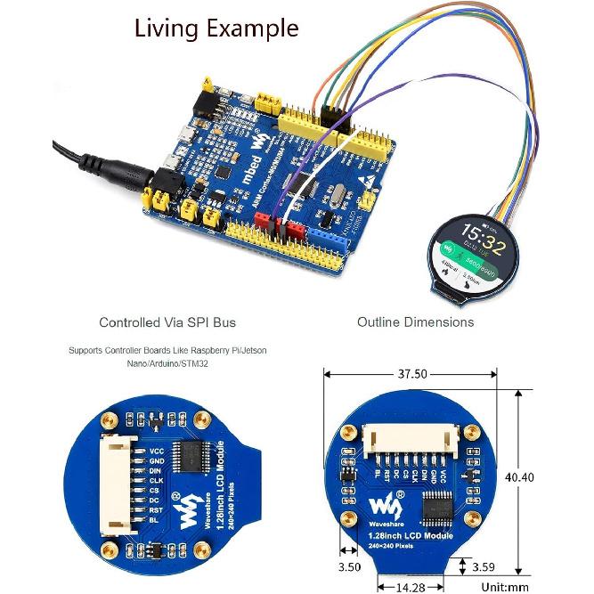 1.28inch Round LCD IPS Module 240x240 Resolution 65K RGB Colors SPI Interface for Arduino/Raspberry Pi/Jetson Nano/STM32
