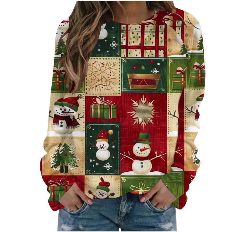 3D printed Christmas pattern sports shirt for women with long sleeves XS