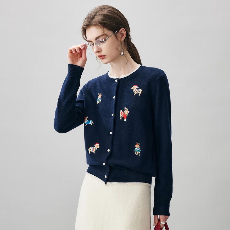 Kemengboka Women's 2025 Autumn/Winter Round Neck Cashmere Cardigan