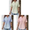 Women Cotton Linen Asymmetrical Striped Shirt With Vneck For Casual Office Wear