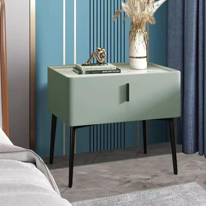 Fully Assembled Modern Italian-Style Leather Bedside Table with Storage