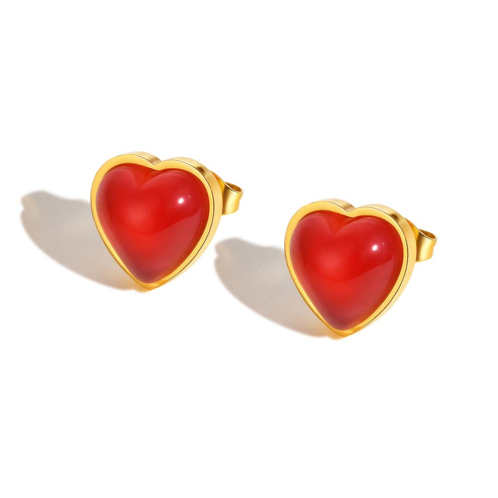 Fashion Heart-Shaped Pendant Necklace for Women,Stainless Steel Bead Chain Red Resin Necklaces,Gold Color Jewelry Gifts