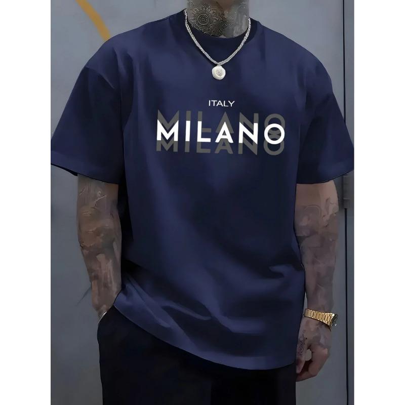 Herren Sommer lässiges bequemes atmungsaktives Rundhals-T-Shirt mit Buchstaben und verschiedenen Schattenmustern Outdoor-Mode-Oberteil