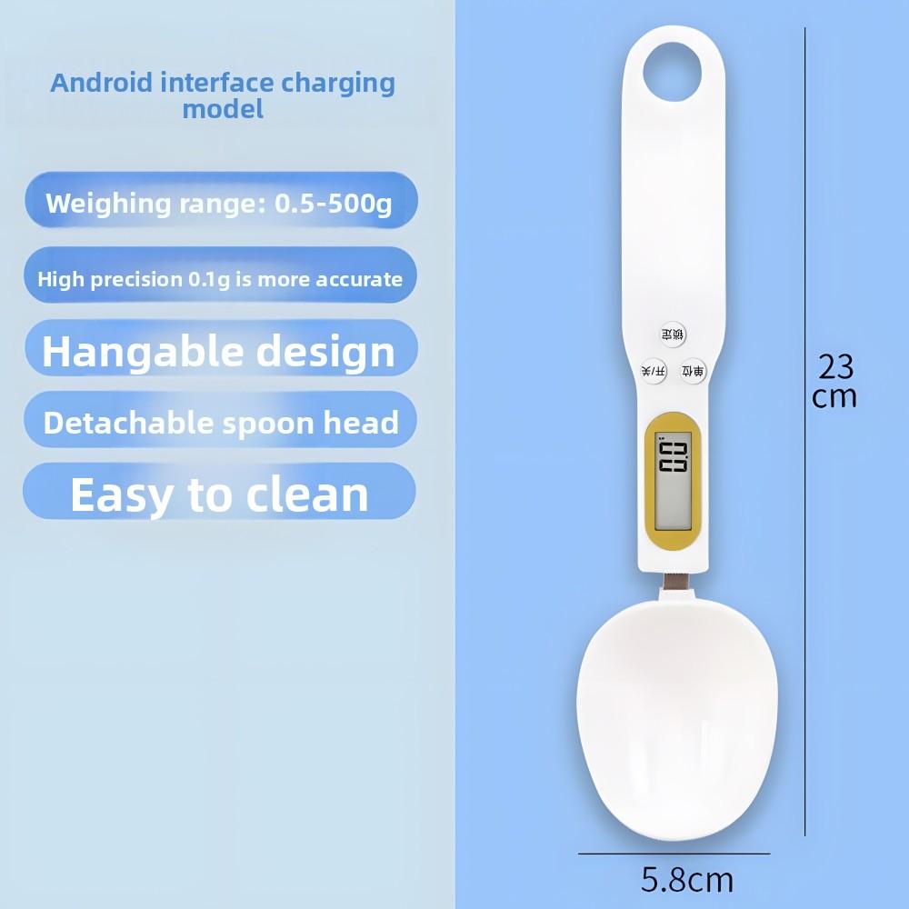 USB Rechargeable Digital Spoon Scale, 0.1g Precision Mini Weighing Spoon, Kitchen Baking & Pet Food Measuring Scale